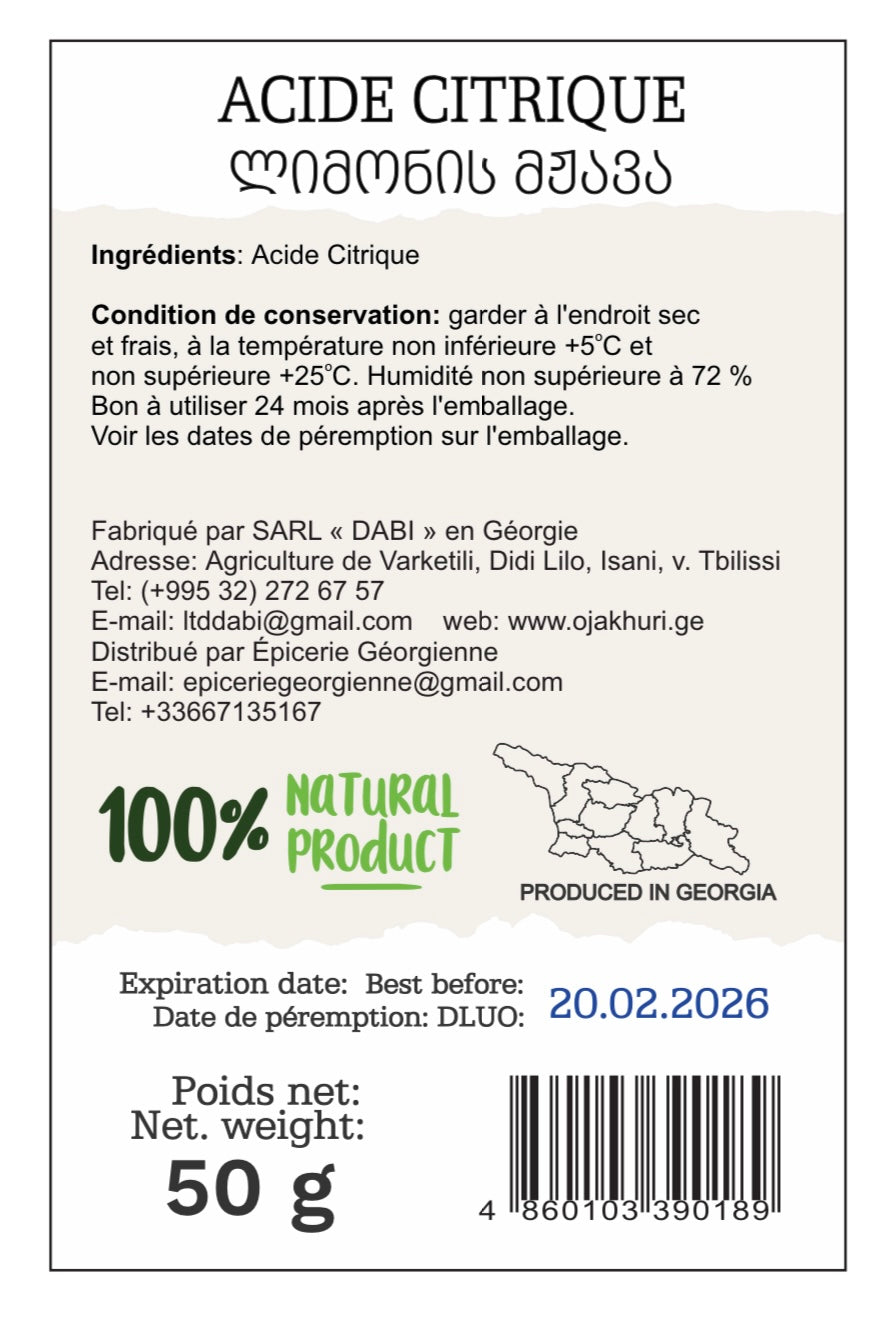 Acide citrique alimentaire