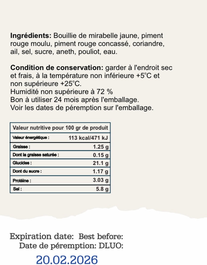 Tkemali jaune( sauce aux prunes sauvages) 370g